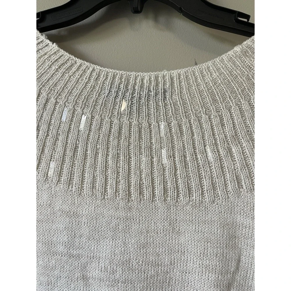 Apt. 9 Womens Cream Sequin Ribbed Boat Neck‎ Metallic Knit Sweater Large Ivory